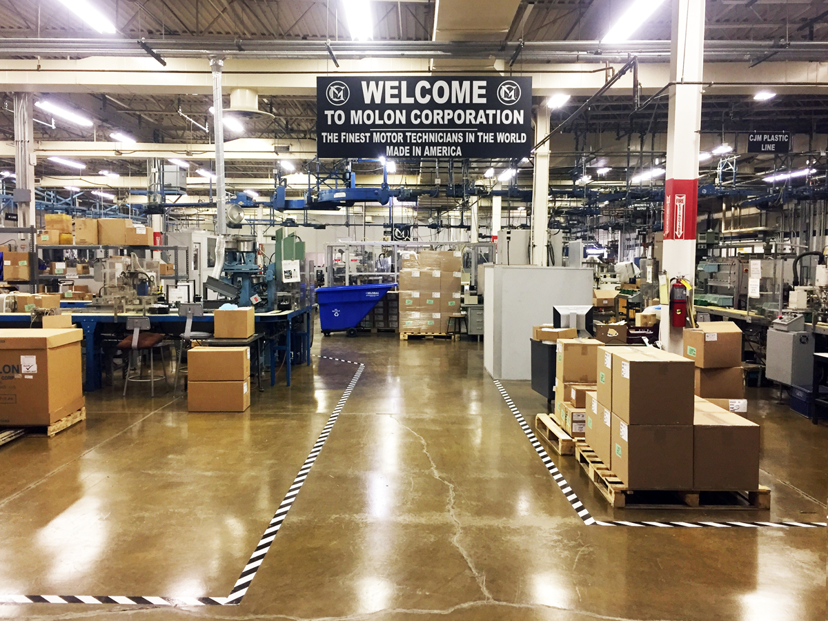 Molon Motor & Coil Corporation production floor in Illinois, USA